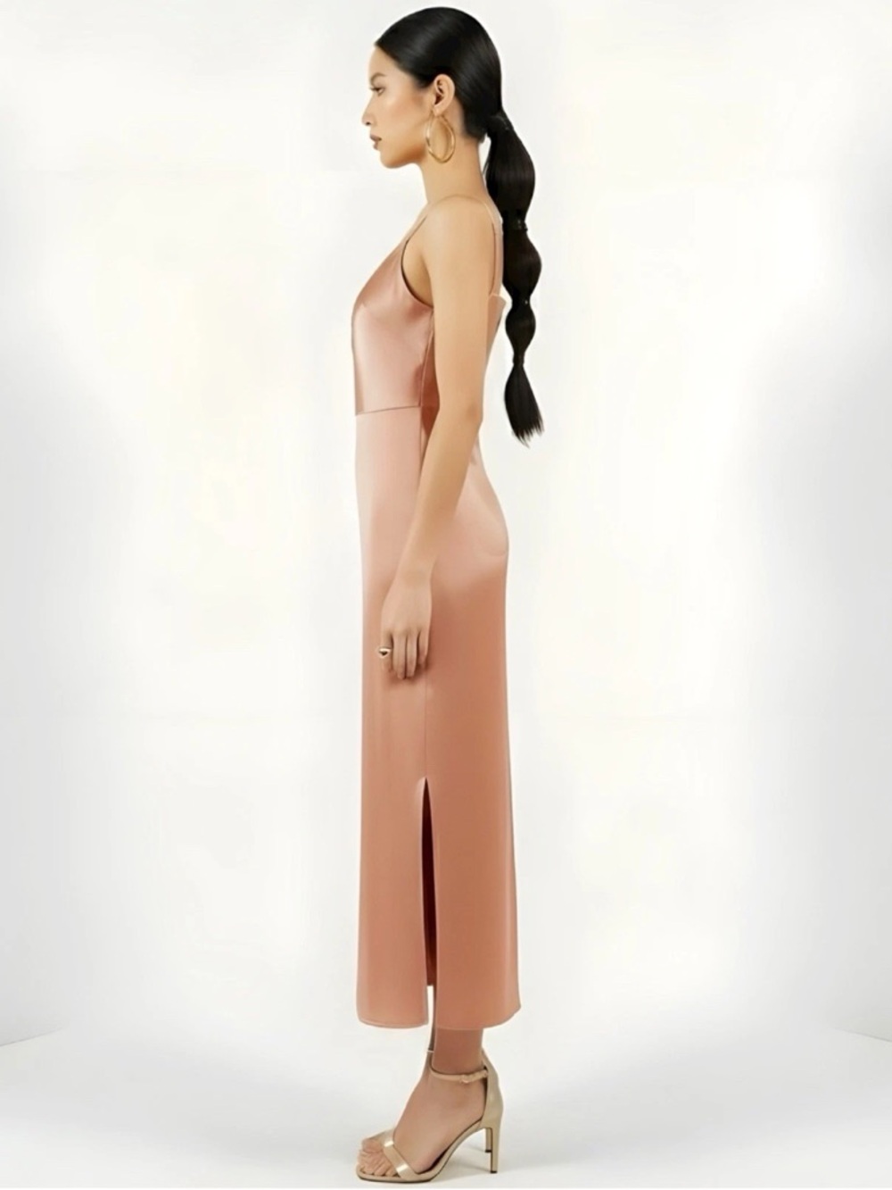 BHLDN Cali Satin Charmeuse Slip Dress Sedona Midi Cowl Neck Wedding Guest Size 4 - Picture 2 of 11